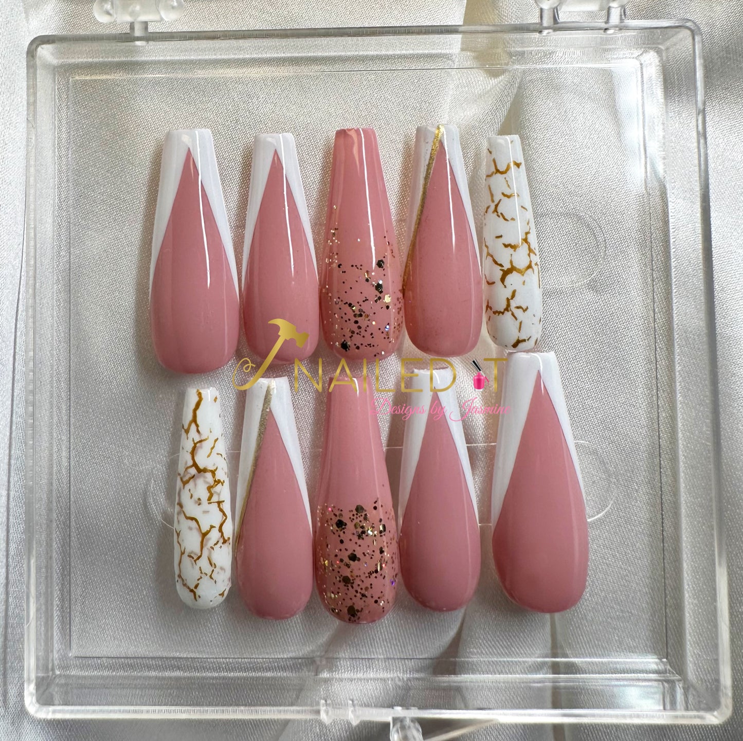 Pink & White V-Cuts w/Gold