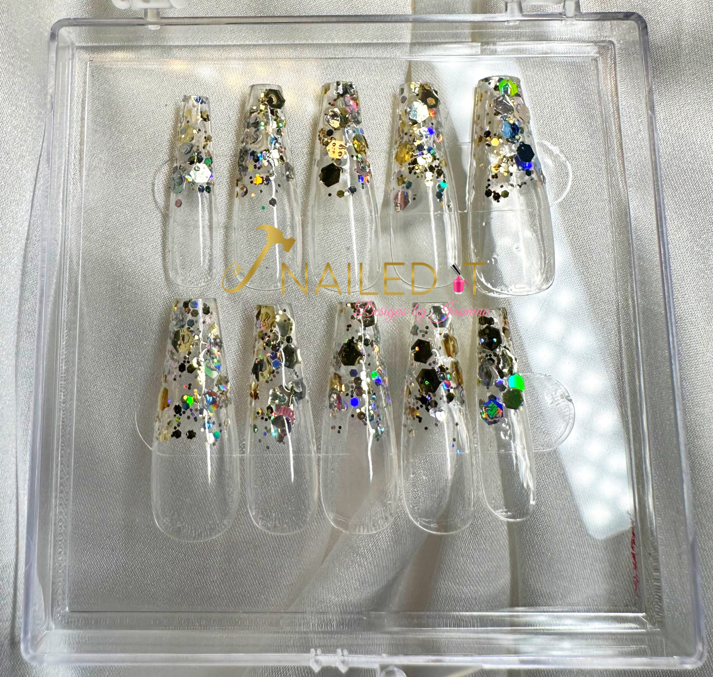 Clear w/Chunky Glitter (Coffin)