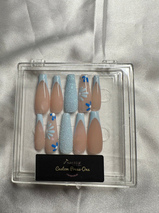 Blue Spring French w/Glitter (Long)